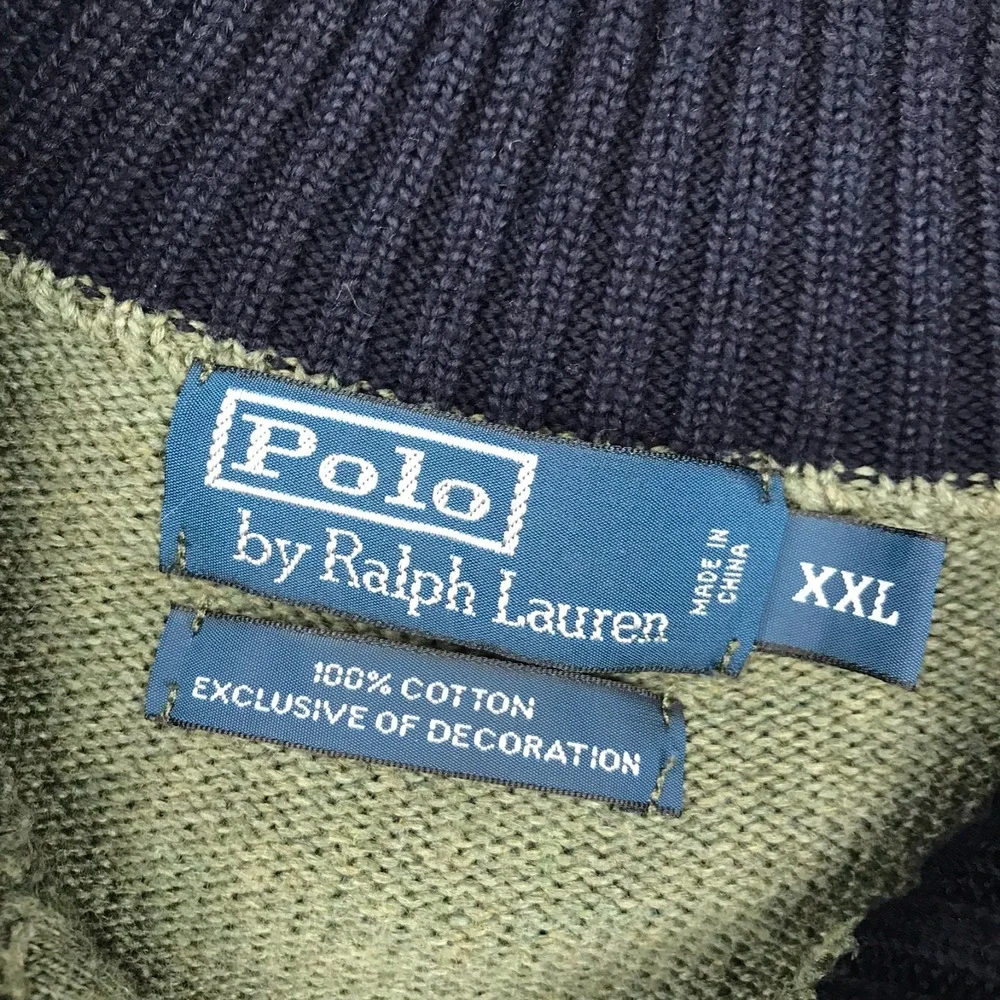 Polo Ralph Lauren 1/4 Zip Sweater Mens 2XL Green Cotton Knit Pullover Vintage